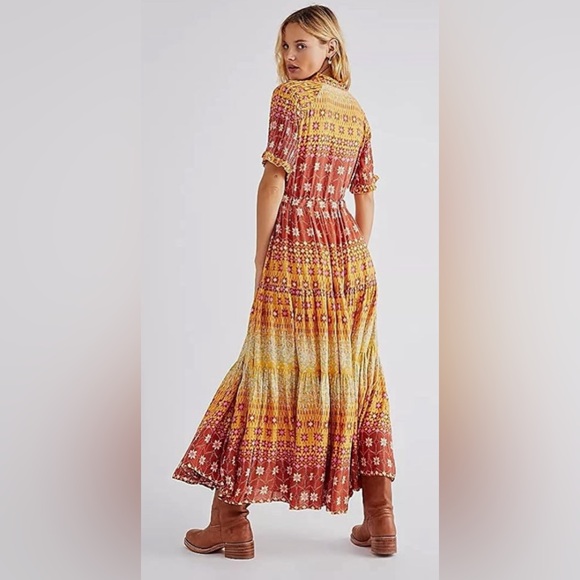Free People Rare Feelings XS Maxi Dress Goldenrod Orange Peasant Prairi… - Picture 2 of 16